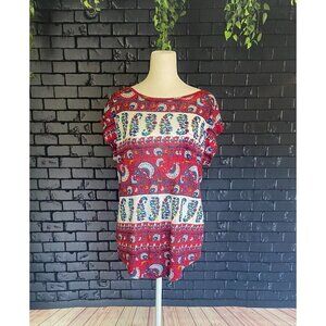 Loft Linen Boho Paisley Capped Sleeve Lightweight Breathable linen T Shirt S